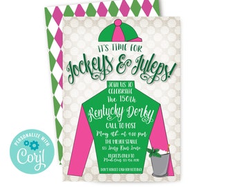 Jockey Derby Party Invitation, Editable Digital File, Horse Racing Party Invite, Mint Julep, Jockeys And Juleps, Pink, Green, Kentucky