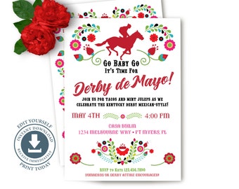 Derby de Mayo Party Invitation, Editable Digital Invite, Horse Race, Fiesta, Kentucky, Digital Download