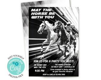 May the Horse Be With You Derby Party Invitation, Editable Digital, Horse Racing Party Invite, Space, Futurist, May the 4th