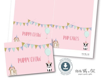 Puppy Dog Party Food Sign Tent, Editable Printable, Digital File, Pet Adoption Birthday, Dessert, Instant Download, Template