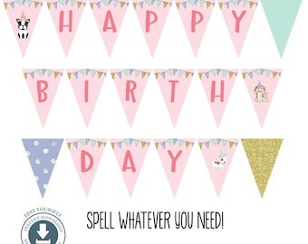 Puppy Dog Happy Birthday Pennant Banner, Editable  Printable, Adoption, Pet, Party Decoration, Decor, Sign, Instant Download, Doggy, Digital
