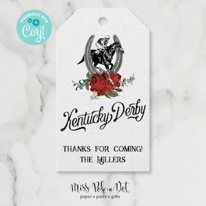 Derby Party Favor Tag, Editable Printable File, Thank You, Tag, Bourbon Bottle, Gift, Kentucky, Vintage Rose, Download Digital, Personalized