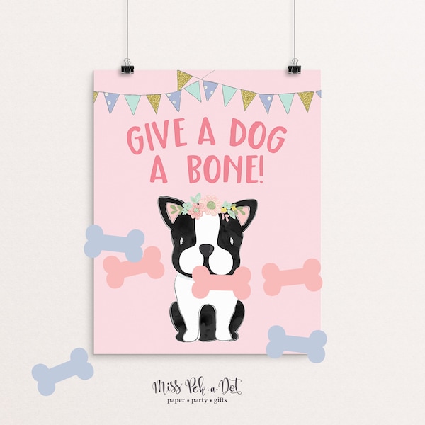 Give a Dog a Bone Party Game, Printable, Dog Birthday Party, Puppy Adoption, Girl, Vet, Instant Digital Download, Poster, Decor, Pin