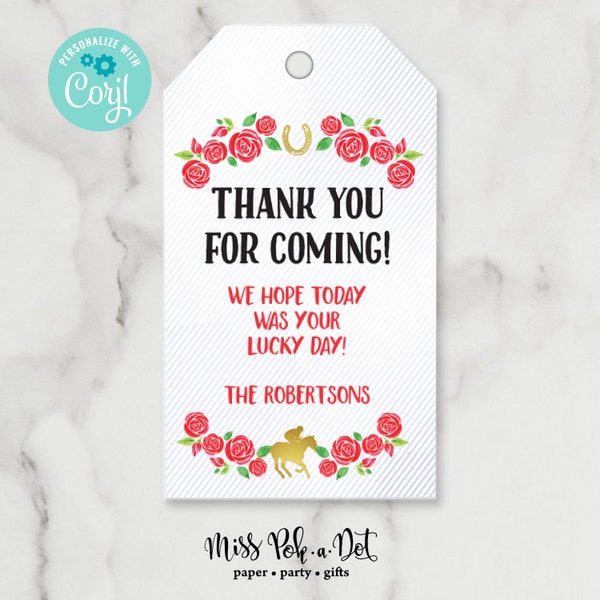 Derby Party Favor Tag, Editable Printable File, Thank You Tag, Bourbon Bottle, Gift, Kentucky, Preppy Stripe, Download Digital, Personalized