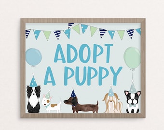 Adopt A Puppy Sign, Printable, Blue Dog Birthday Party, Puppy Adoption, Boy, Vet, Instant Download, Digital, Decor