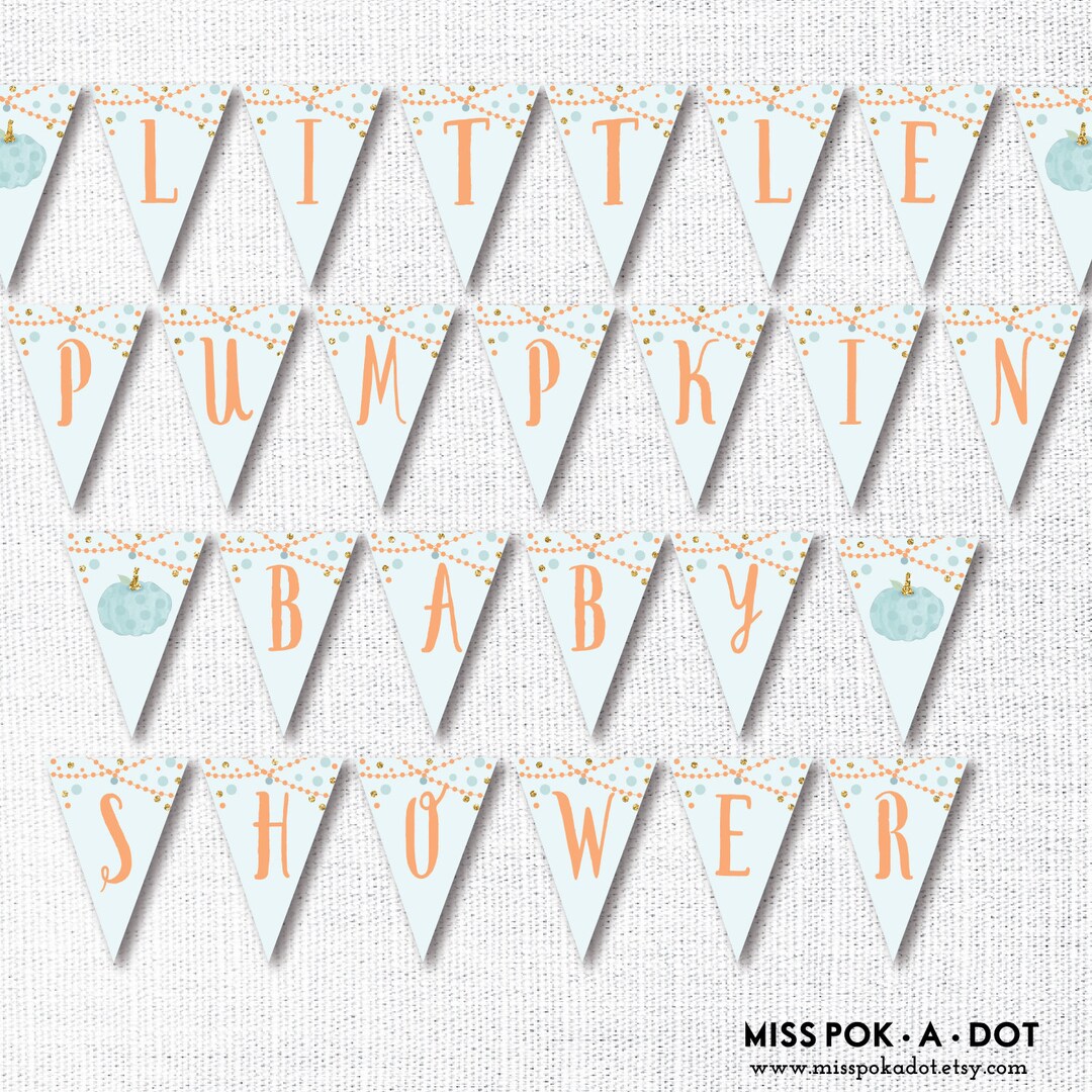 Printable Pennant Banner - Little Pumpkin Baby Shower - Digital Dowload ...