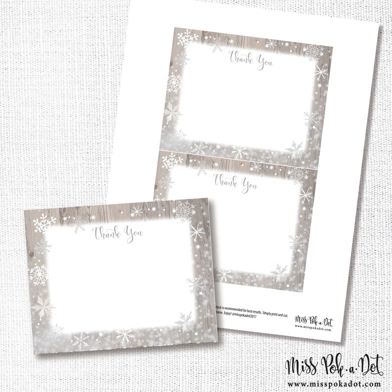 White Snowflake Thank You Card Printable Winter Baby Shower | Etsy
