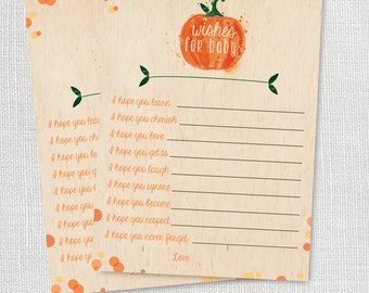 lil pumpkin Wishes For Baby shower game - little pumpkin wishes for baby advice card - instant download