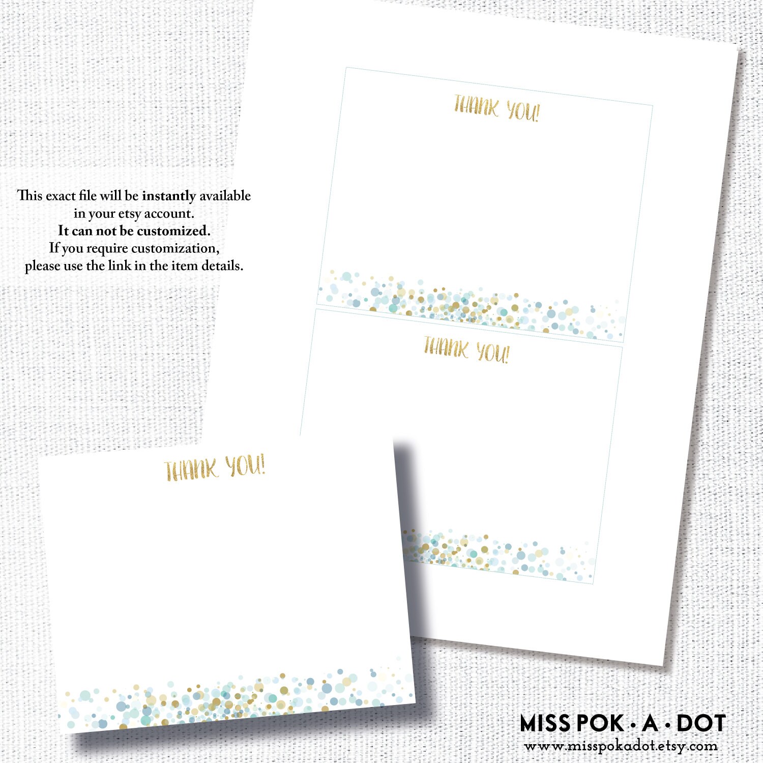 BLUE GOLD Confetti Thank You Card Note Aqua Gold Glitter Etsy