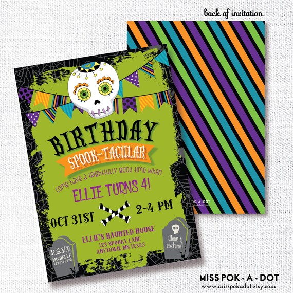 halloween birthday party invitation printable sugar skull etsy