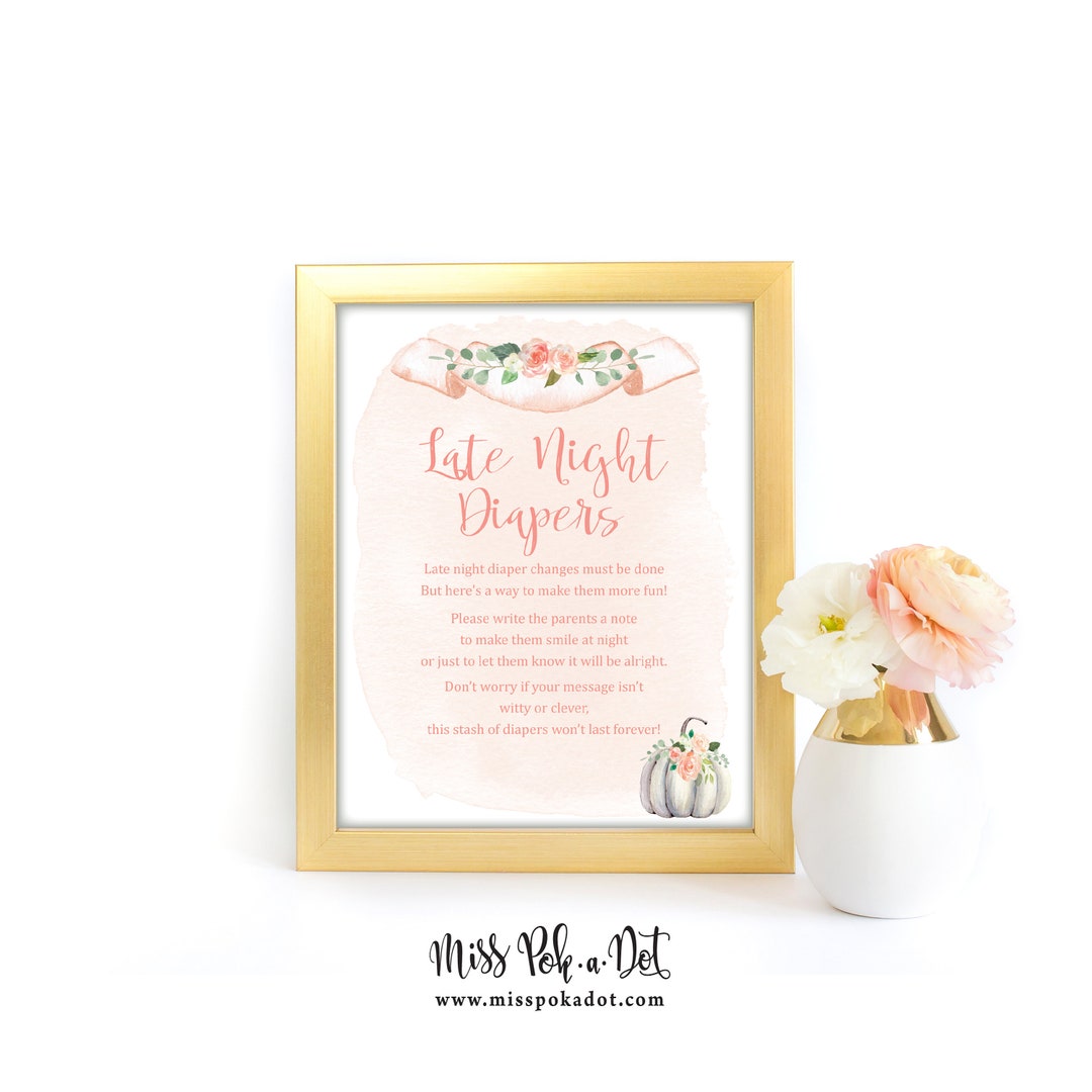 White Pumpkin Late Night Diaper Sign, Printable, Fall, Game, Watercolor ...
