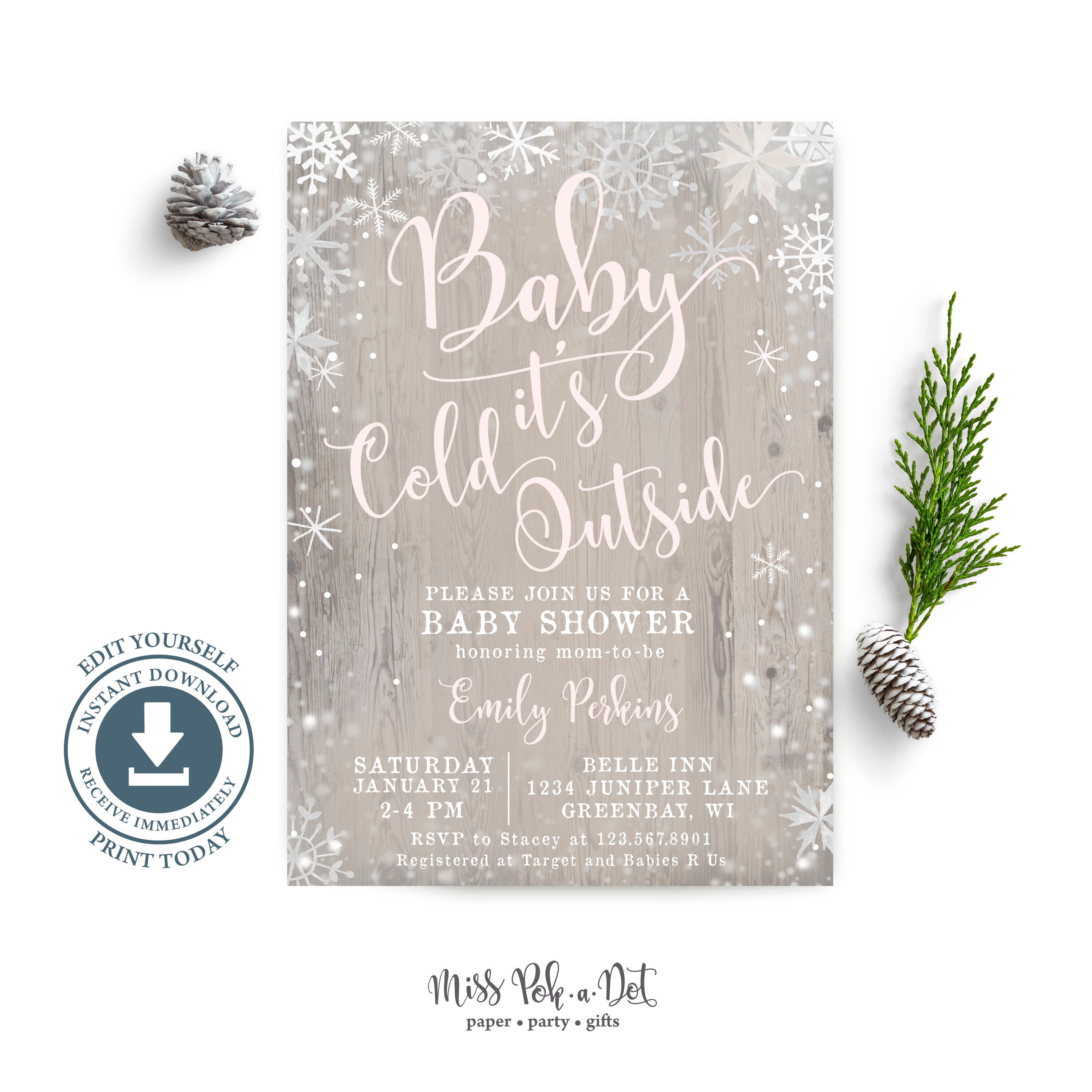 Invitations instant download Snowflake Baby Shower Invitation Printable