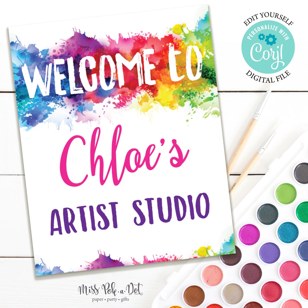 Editable Art Birthday Party Sign Painting Party Studio Etsy