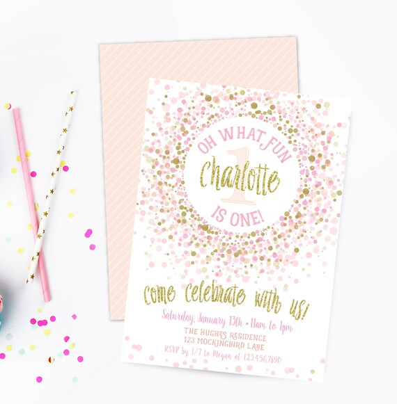 pink and gold birthday party invitation prints 1st birthday etsy