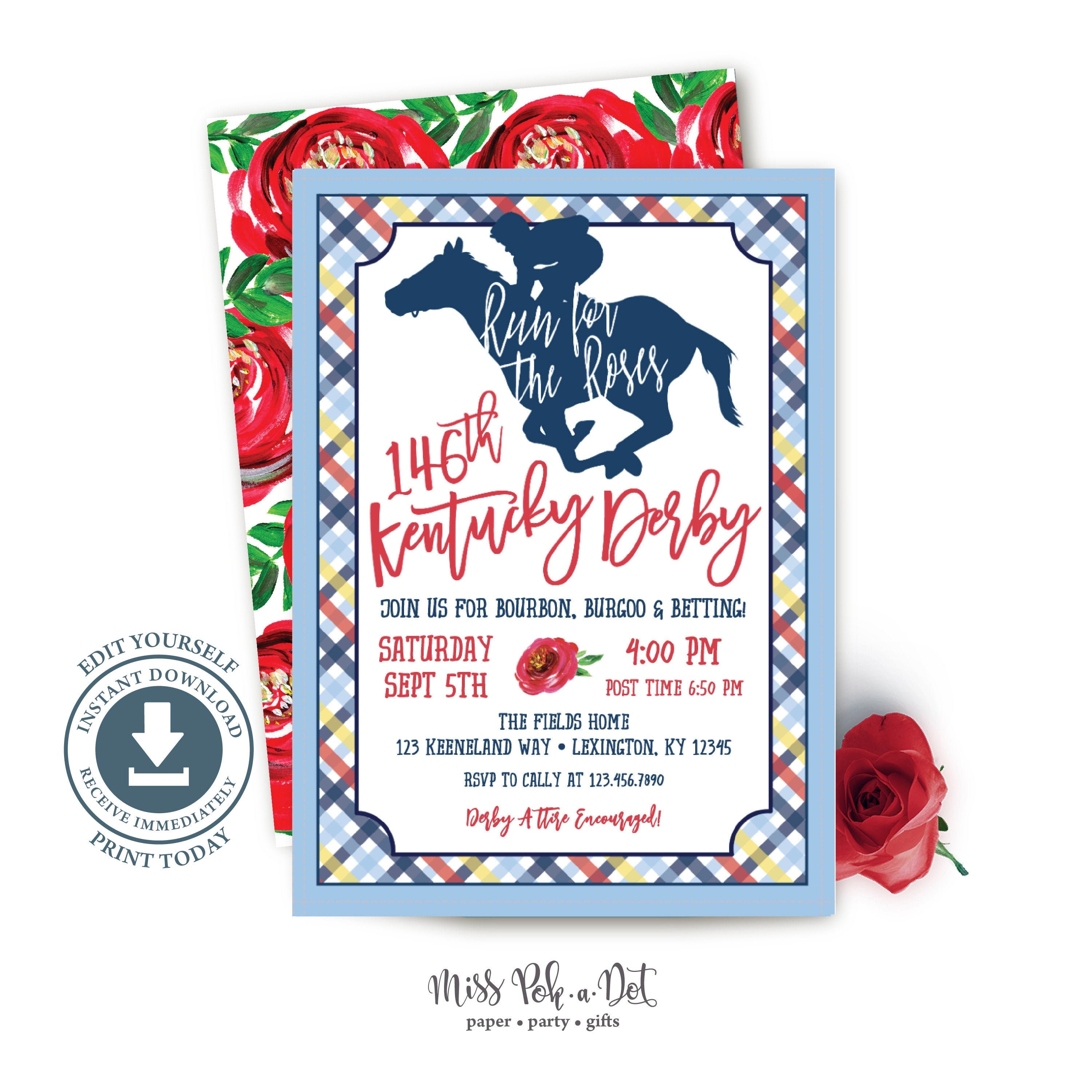 Kentucky Derby Party Invitation Editable Digital Download Etsy