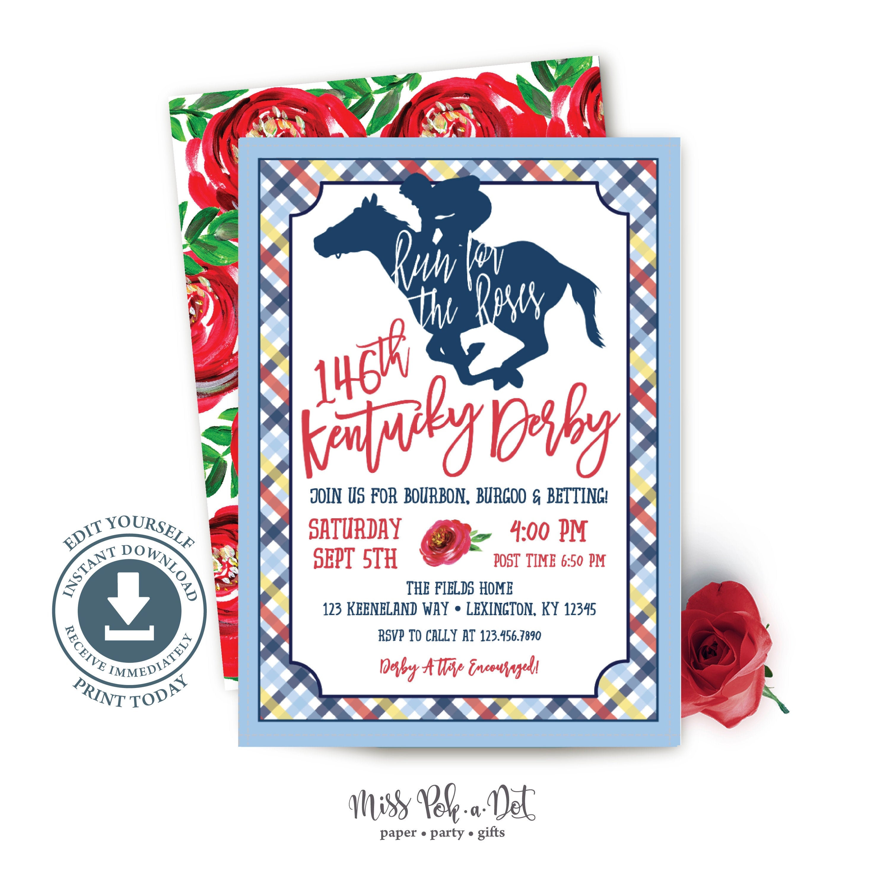 Kentucky Derby Party Invitation Editable Digital Download Etsy