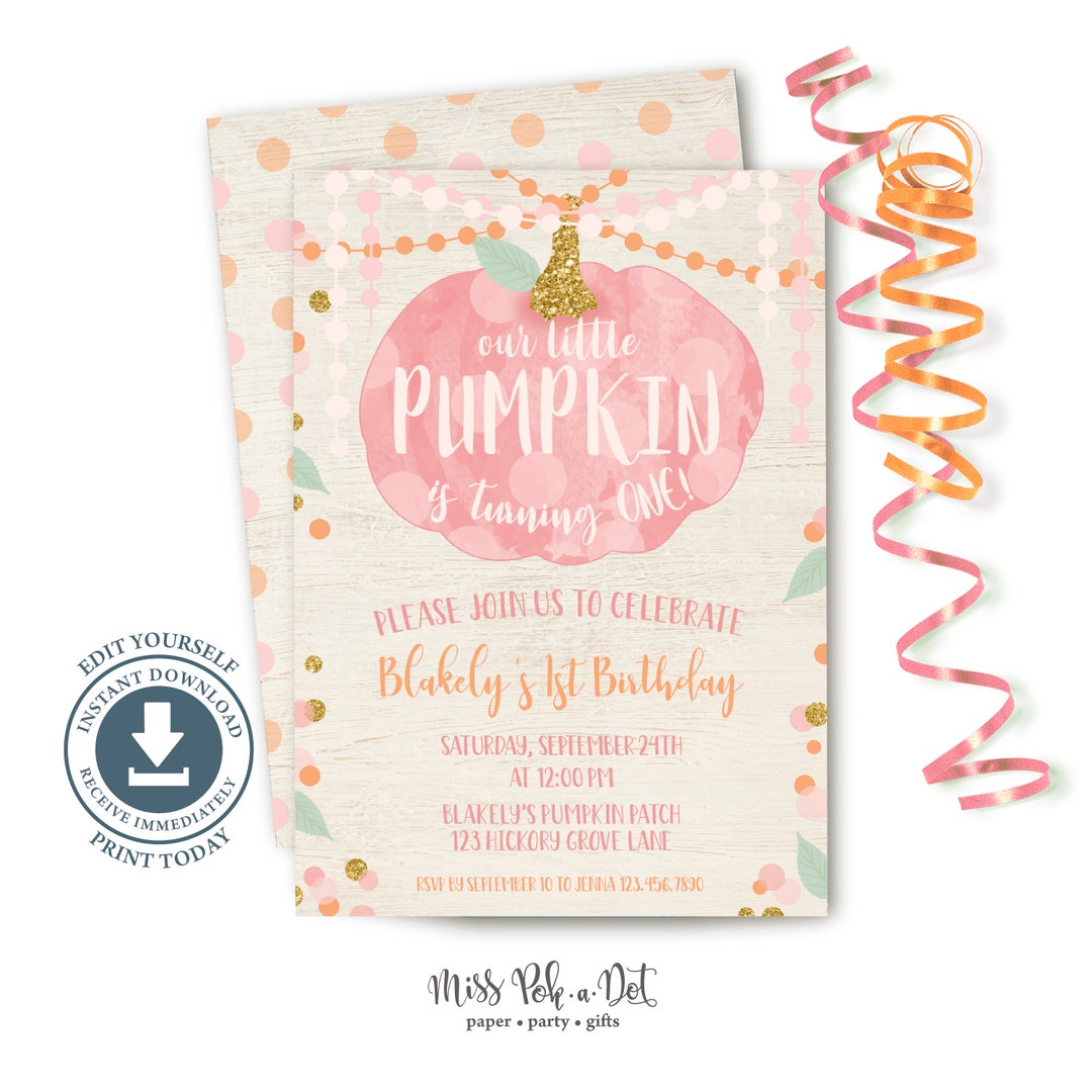 Little Pumpkin is One Birthday Invitation Editable Printable - Etsy