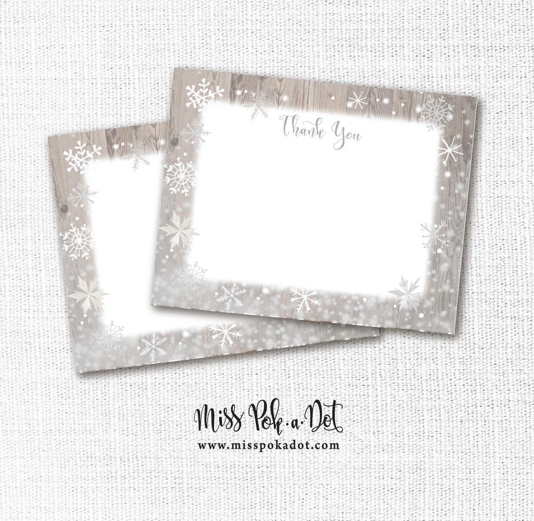 White Snowflake Thank You Card, Printable, Winter Baby Shower, Neutral ...