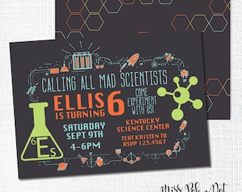 Science Birthday Party Invitation, Printable, Scientist Invite, Experiments, Slime, Chemistry, Museum, Center