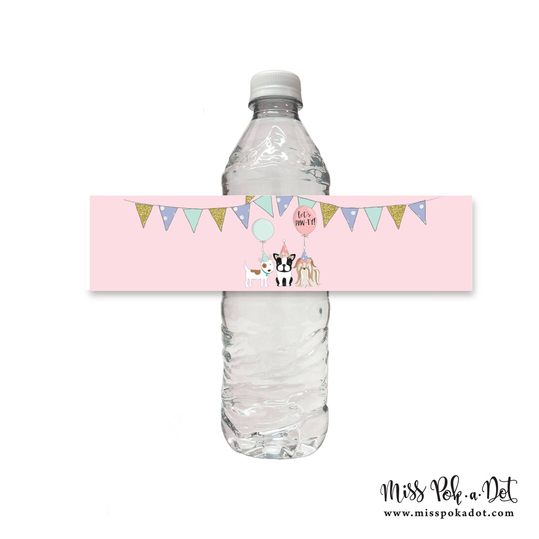 Puppy Dog Water Bottle Wrap Label, Printable, Pet Adoption, Birthday ...