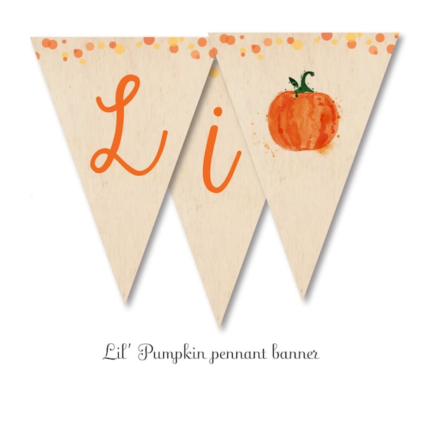 printable pennant banner - lil' pumpkin baby shower - digital dowload printable file - fall baby  shower