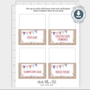 Red White and Blue Party Table Tent Cards, Editable Printable, 4th of ...
