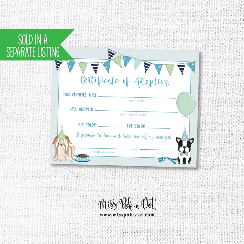 Adopt A Pet Sign Printable Blue Dog Birthday Party Puppy - Etsy