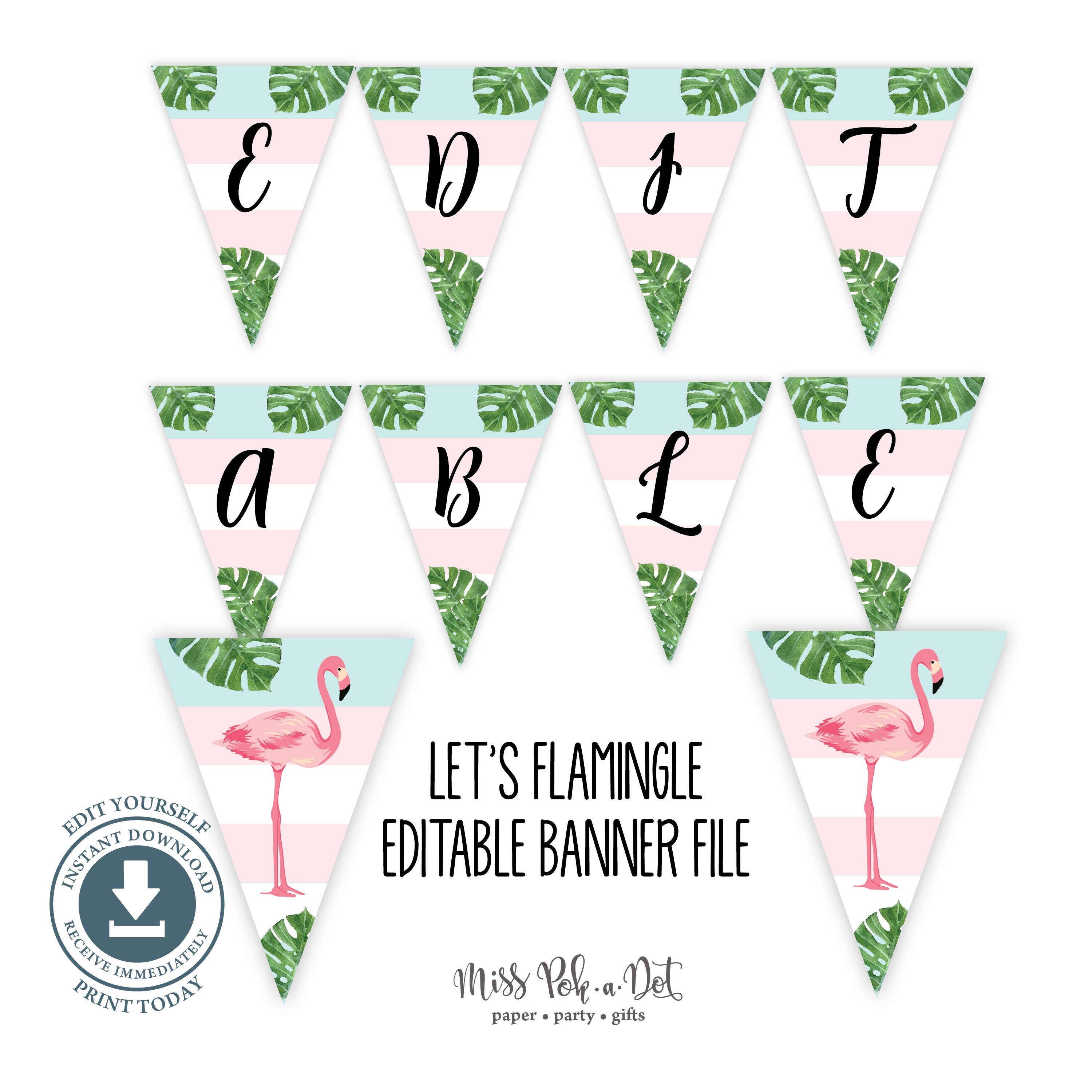 Let's Flamingle Flamingo Pennant Banner Editabl Printable - Etsy