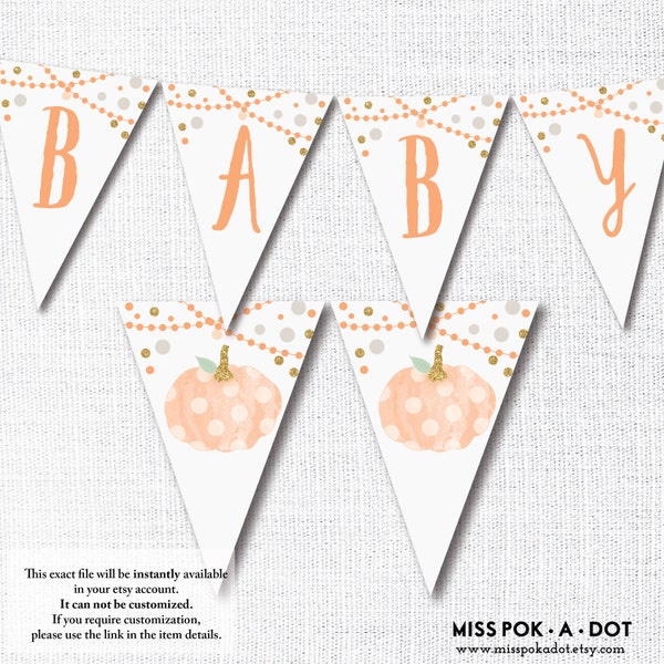 ORANGE PUMPKIN taupe gray gender neutral fall baby shower pennant banner printable DIY digital file banner