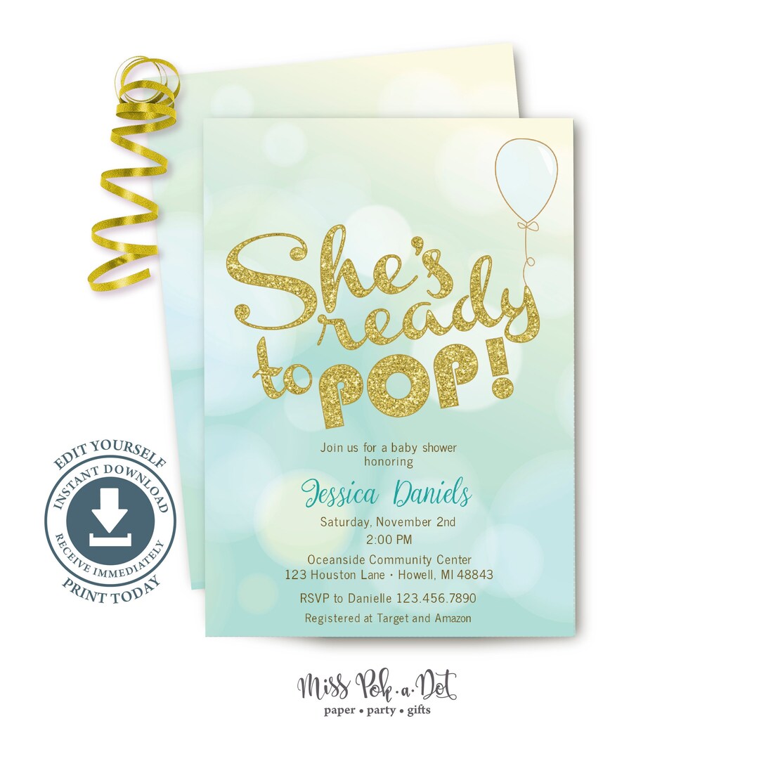 She's Ready to Pop Baby Shower Invitation, Editable Printable, Boy ...
