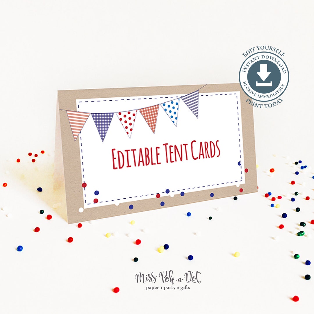 Red White and Blue Party Table Tent Cards, Editable Printable, 4th of ...