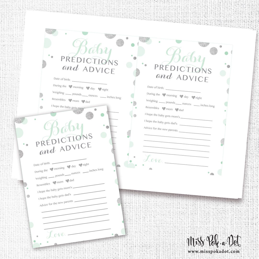Mint and Silver Confetti Baby Predictions and Advice Card Etsy
