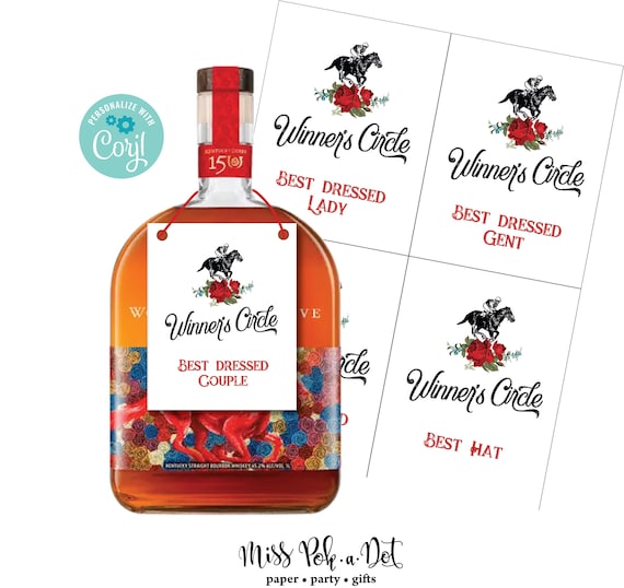 Derby Party Winner's Circle Cards, Editable Printable File, Tag, Label, Best Dressed, Couple, Hat, Bow Tie, Vintage Rose, Prize