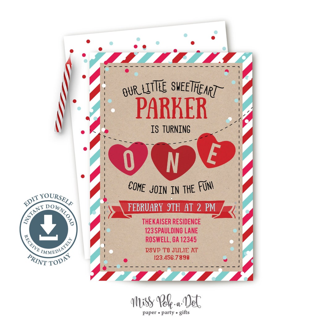 Valentine Birthday Invitation, Editable Printable, Little Sweetheart ...