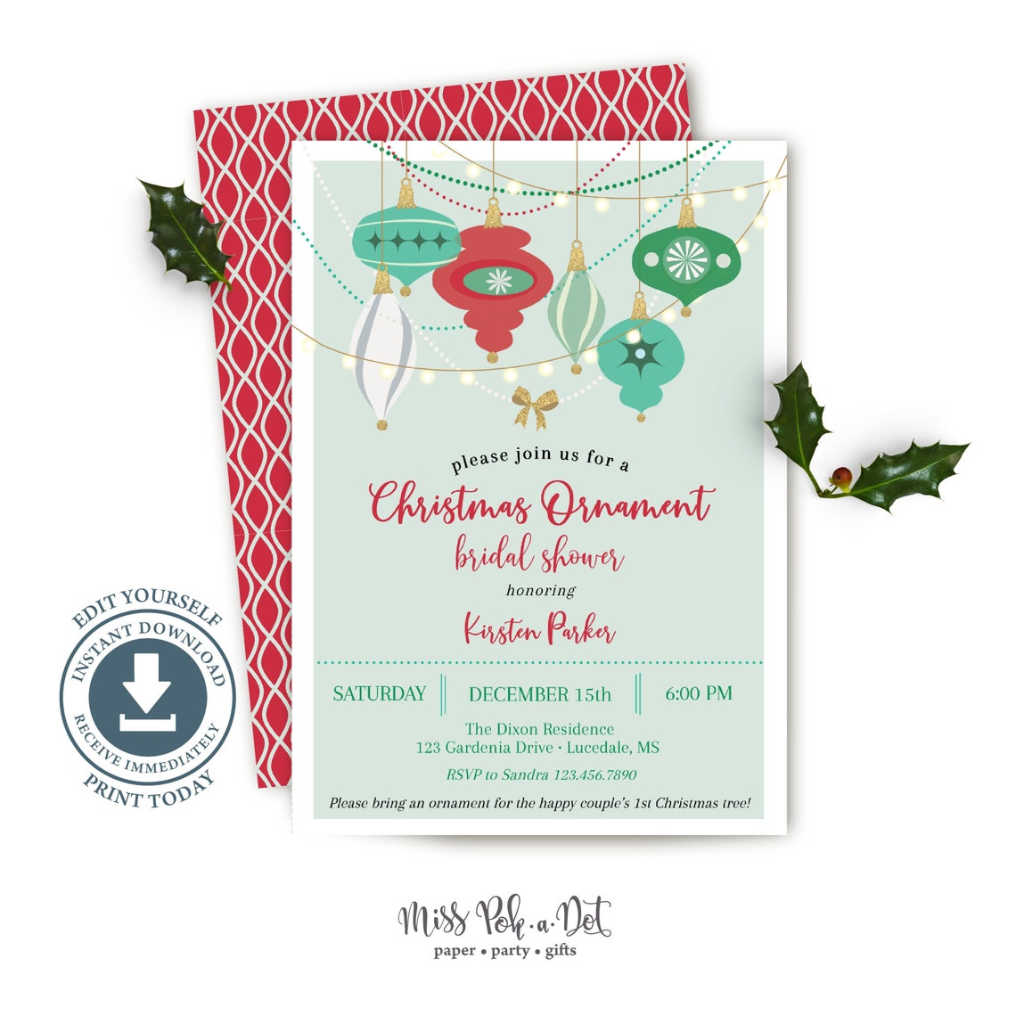 Ornament Bridal Shower Invitation Printable Christmas Party Etsy
