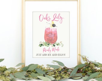 Oaks Lily Ready Made Party Drink Sign, Printable, Horse Race Decoration, Decor, Greenery, Recipe, Bar, Instant Download, Digital