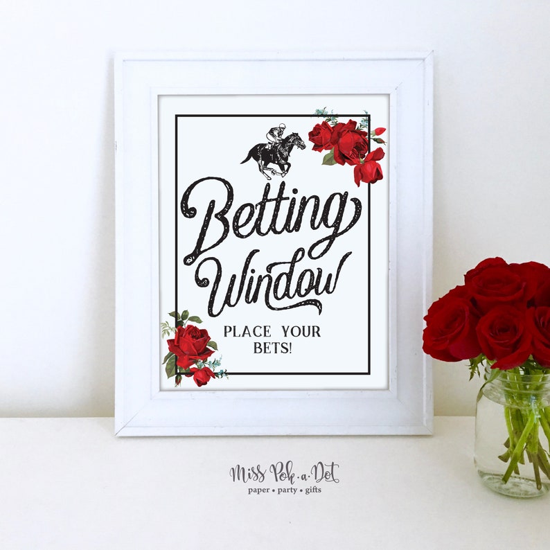 Betting Window Derby Party Sign, Printable, Horse Race Decoration, Decor, Vintage, Racing, Re Rose, Black, Place Your Bet, Digital, Station image 1