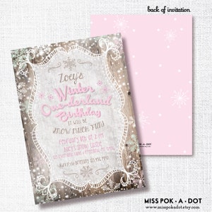 Winter Onederland Invitation, Printable, 1st Birthday Invite, First, Rustic, One-derland, Pink, Little Snowflake, Wonderland, Snow Much Fun