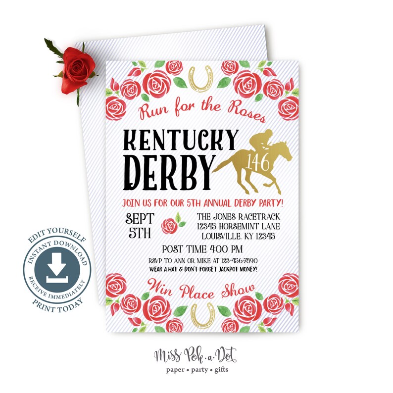 Kentucky Derby Party Invitation Editable Digital Horse Race Etsy