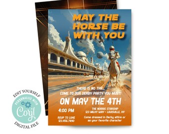 May the Horse Be With You Derby Party Invitation, Editable Digital, Horse Racing Party Invite, Space, Futurist, May the 4th