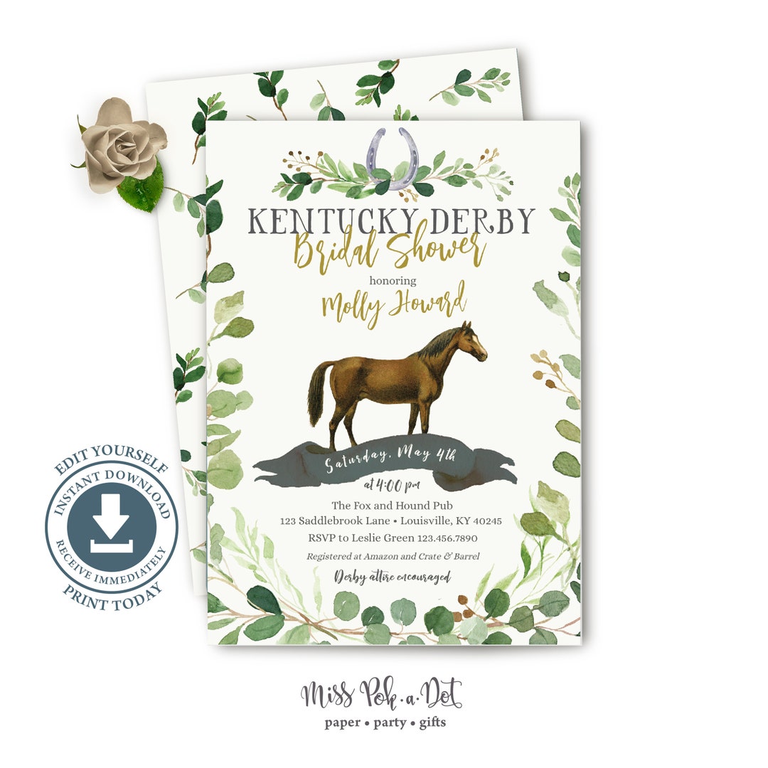 Kentucky Derby Bridal Shower Invitation, Editable Digital, Horse Invite