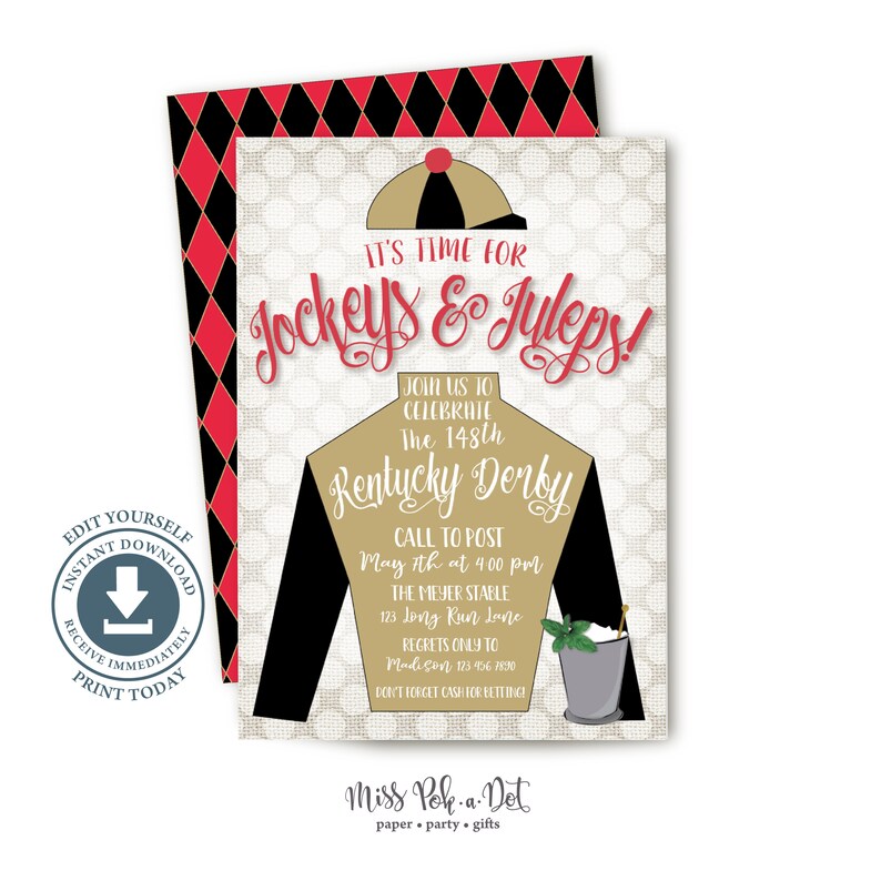 Editable Horse Race Party Invitation Invite Kentucky Derby Party Jockeys and Juleps Birthday Retirement Printable Corjl