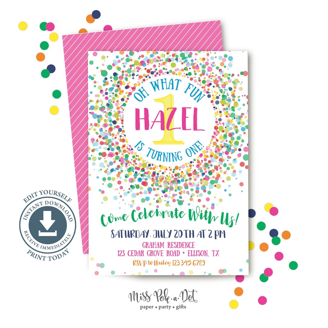 Bright Confetti Birthday Party Invitation, Editable Printable, Gumball