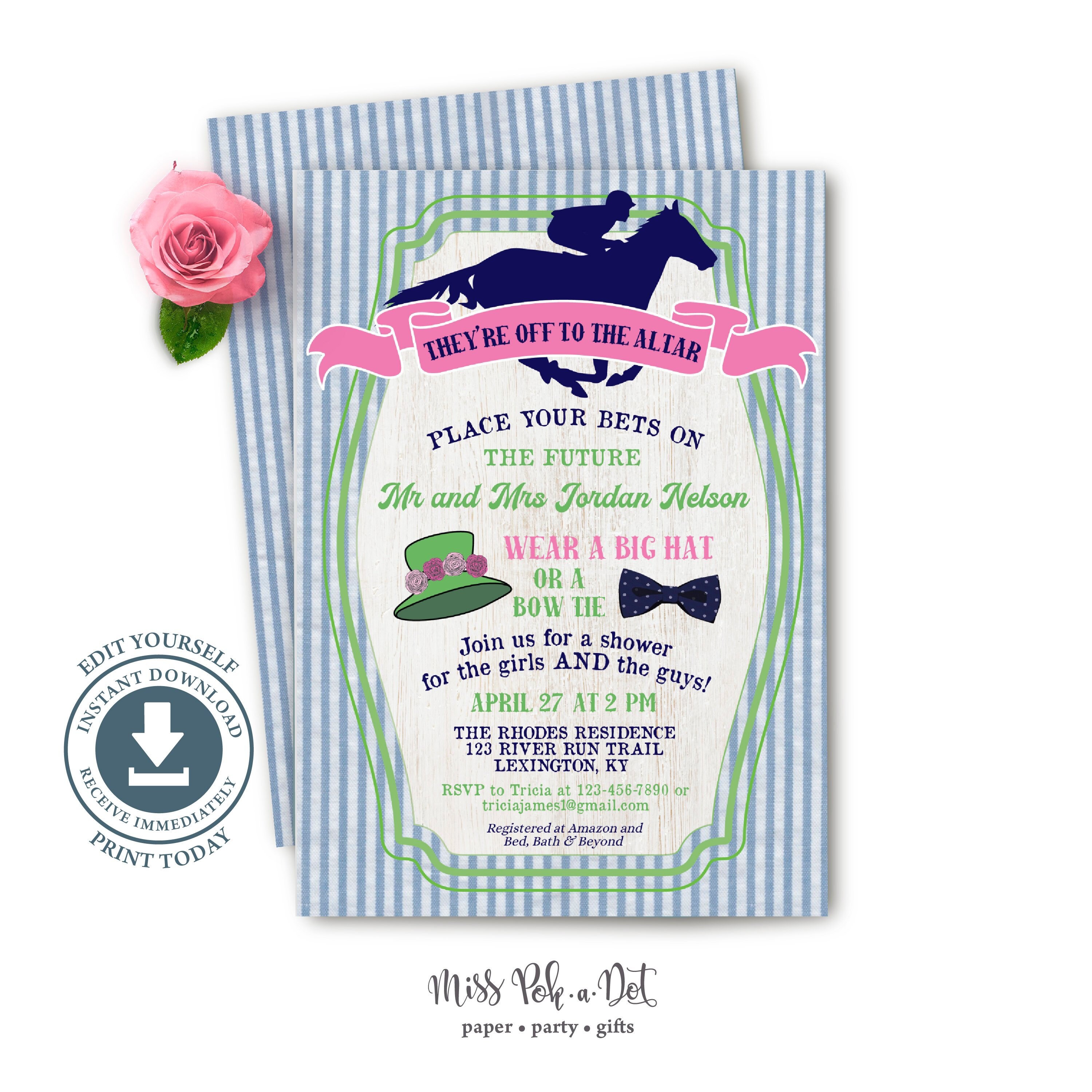 Paper & Party Supplies Editable Kentucky Derby Bridal Shower Invitation