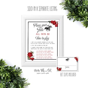 Betting Window Derby Party Sign, Printable, Horse Race Decoration, Decor, Vintage, Racing, Re Rose, Black, Place Your Bet, Digital, Station image 5