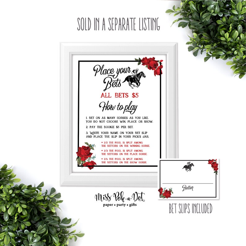 Betting Window Derby Party Sign, Printable, Horse Race Decoration, Decor, Vintage, Racing, Re Rose, Black, Place Your Bet, Digital, Station image 5