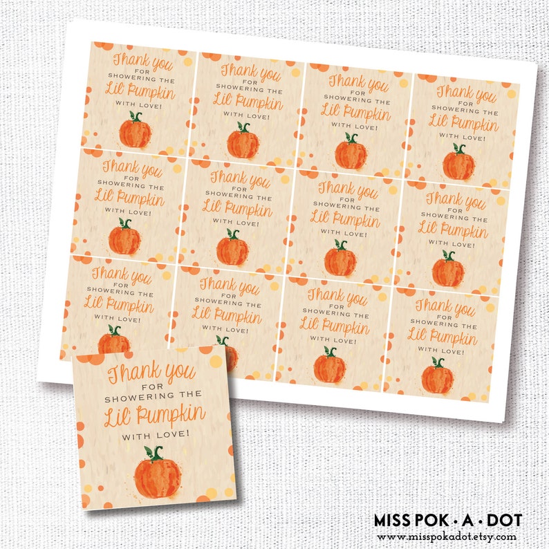 lil pumpkin favor tag digital file fall shower thank you tag fall shower instant download DIY image 1