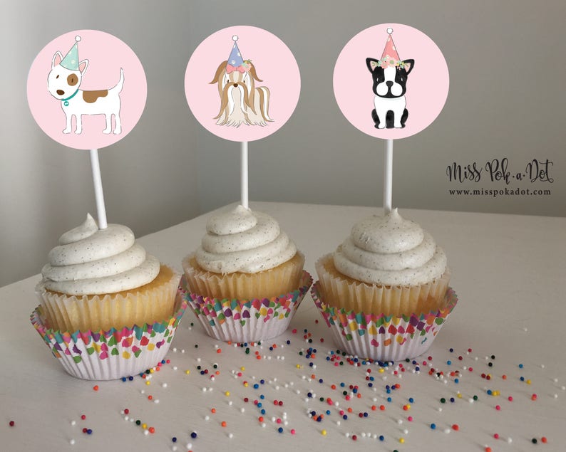 Puppy Dog Cupcake Topper Printable Girl Birthday Party - Etsy