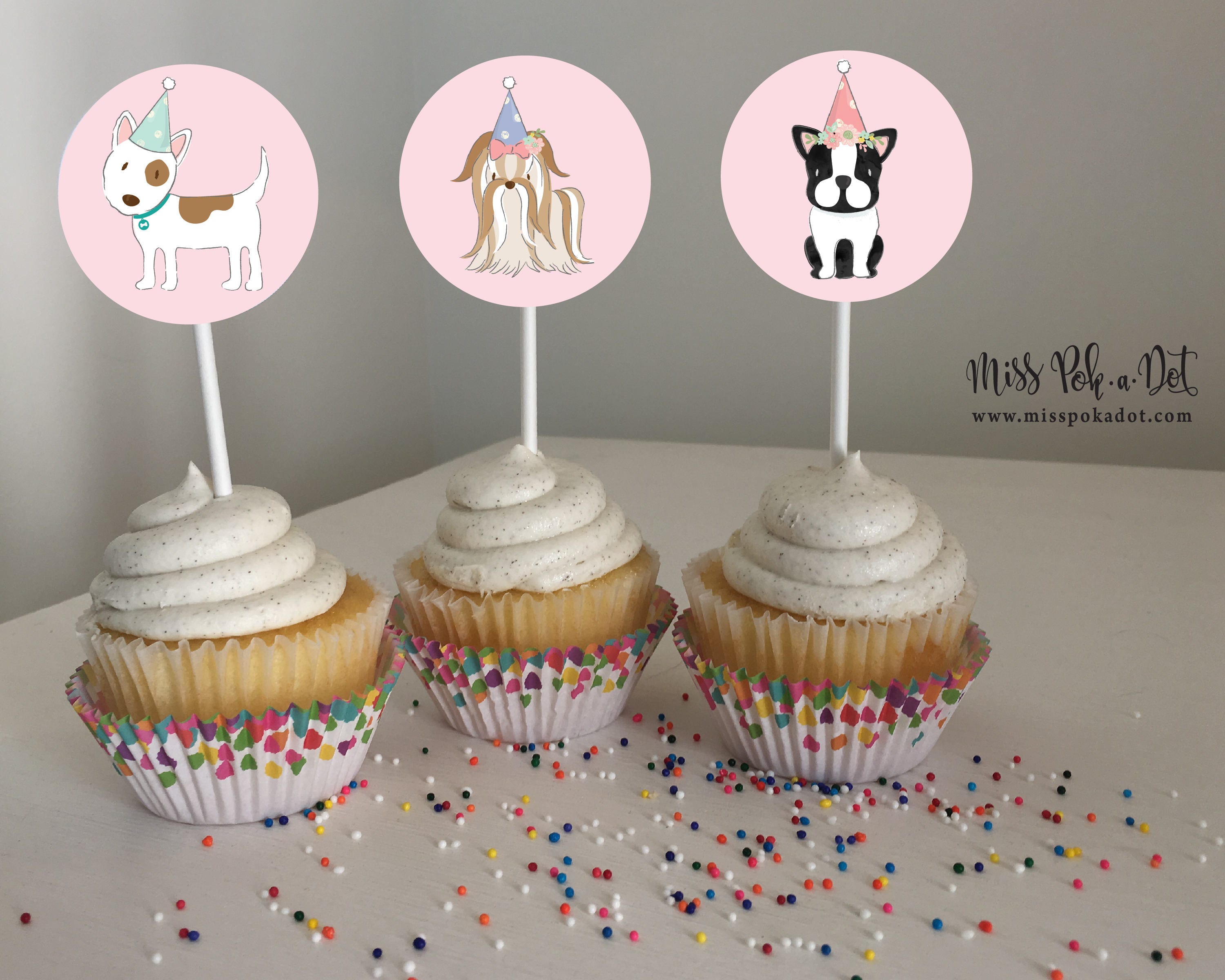 Puppy Dog Cupcake Topper Printable Girl Birthday Party | Etsy