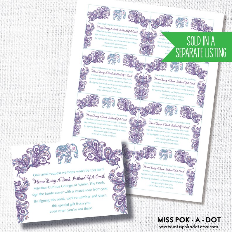 PURPLE INDIAN ELEPHANT cupcake topper sticker thank you favor tag diy instant digital download printable file paisley little peanut